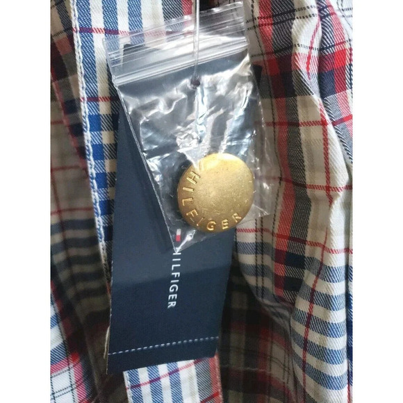 Tommy Hilfiger Rain Coat Womens Large Blue Plaid Double Breast Gold Buttons NWT - Picture 5 of 10